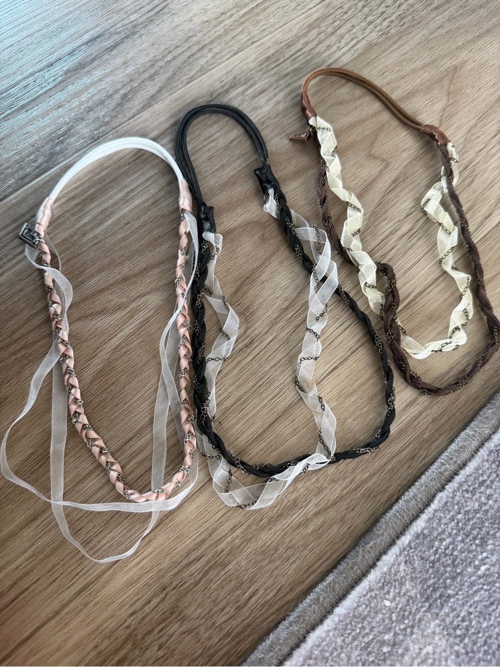 Roxy Set of 3 Braided Ribbon chain stretch Headbands - girls/women